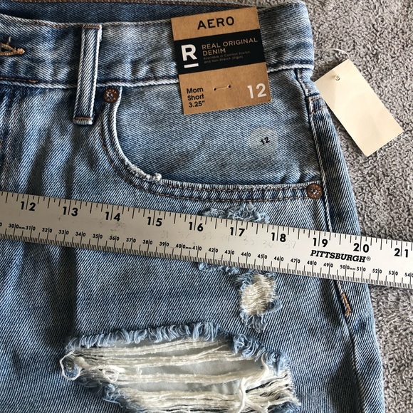 Aeropostale Shorts Light Blue Denim Jean Mom Hi Waist Distressed Size 12 - Picture 9 of 11